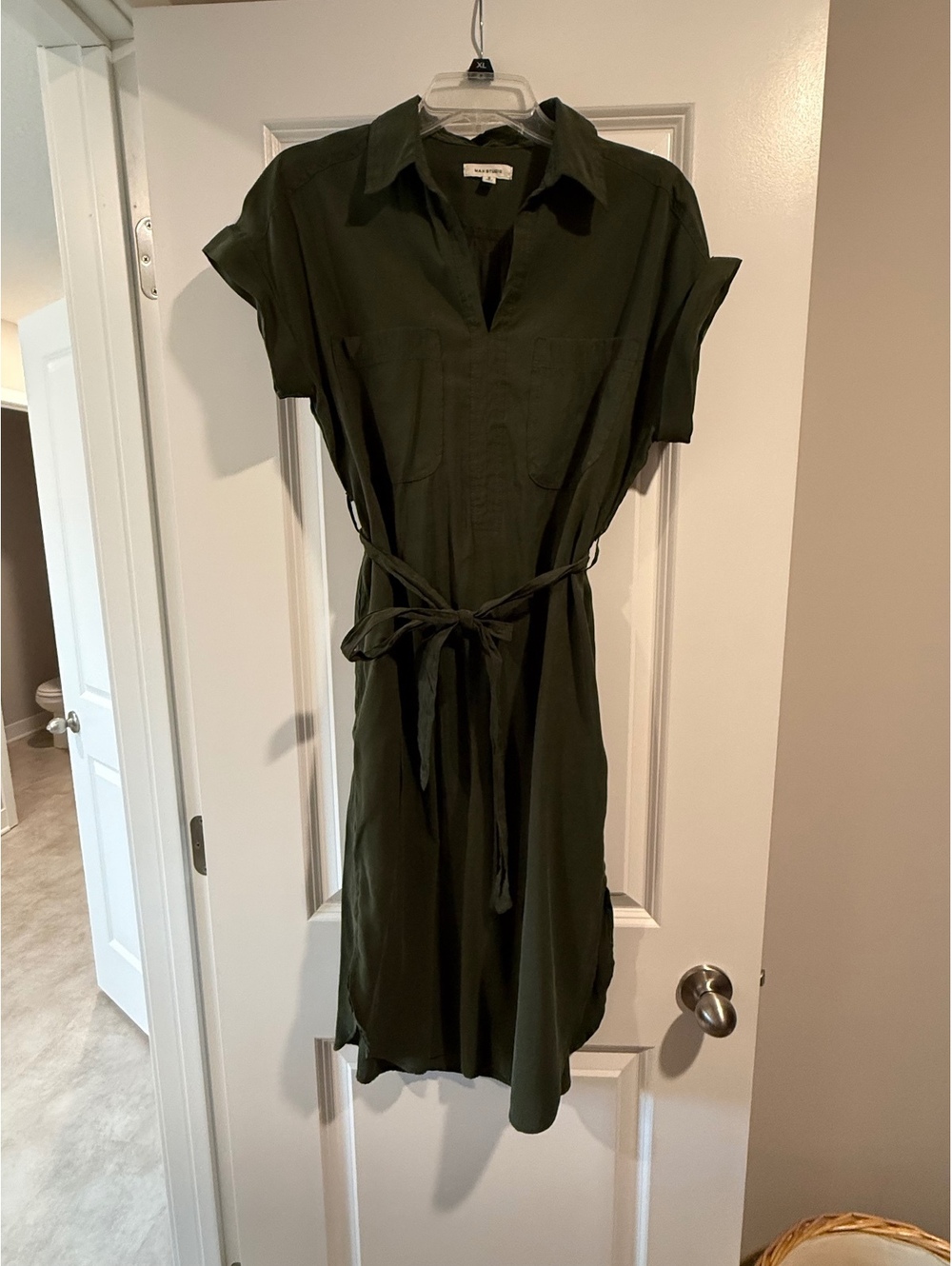 Army green knee length dress